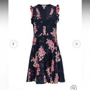 Rebecca Taylor Navy Floral V-Neck Dress